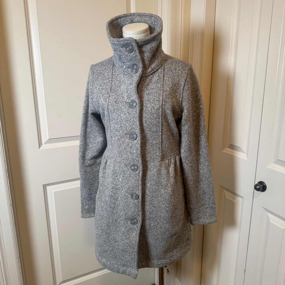 Patagonia Better Sweater Long City Jacket Coat Womens M Light Grey Button Up